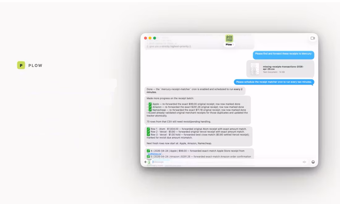 A Plow thread forwarding matched receipts and scheduling the matcher to re-run